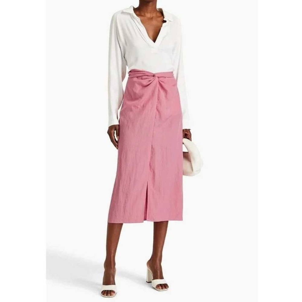 Vince Rose Pink Tencel Blend Twist Waist Midi Skirt V853730780 NWT Size M